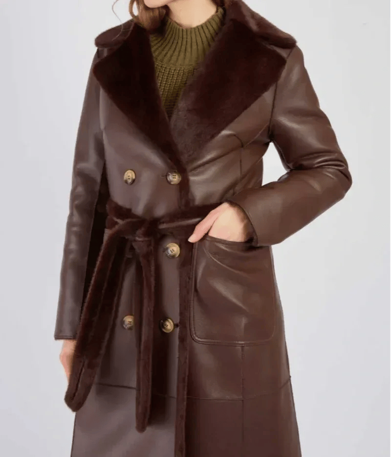 Long reversible faux-leather coat